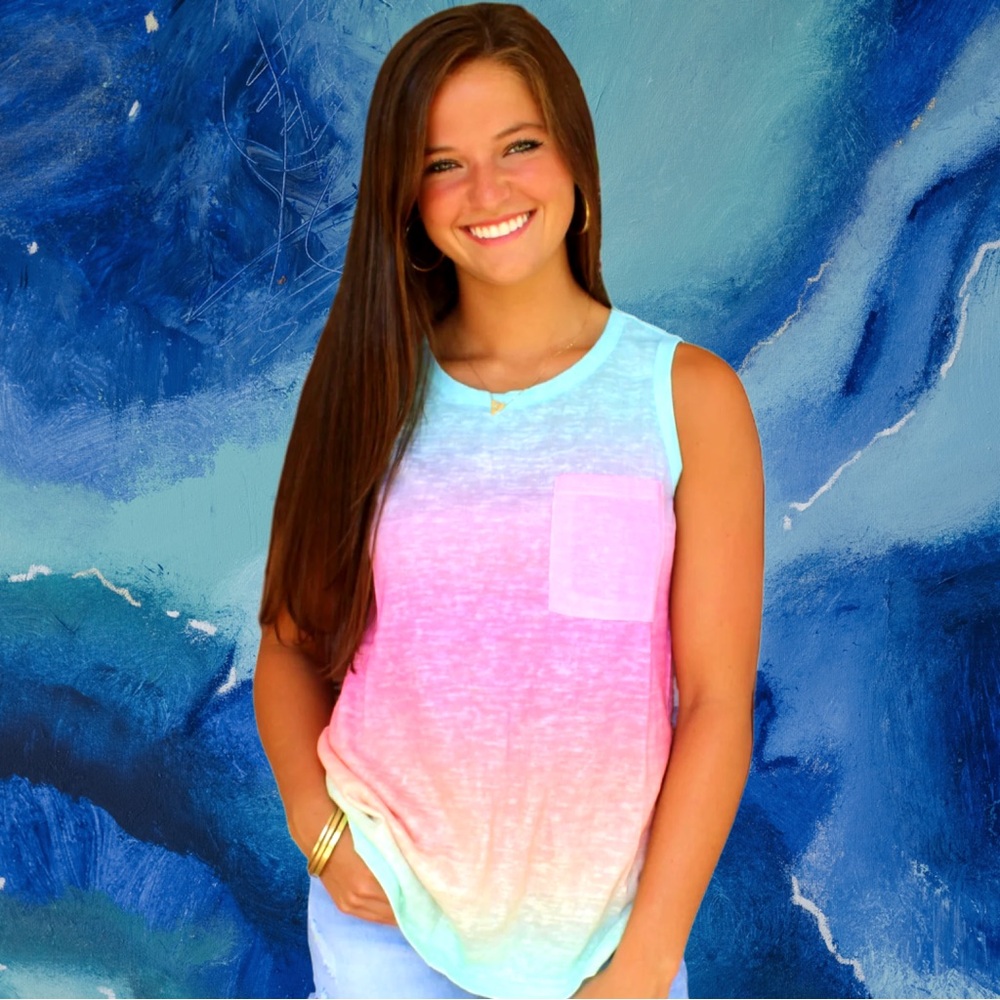 🆕Amazon Women’s plus-size Rainbow Ombré Stretchy Sleeveless Tank Top💜💜XXL